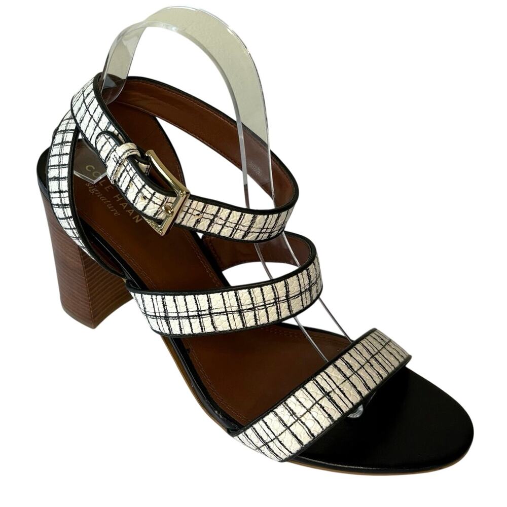 Cole Haan Signature Ankle Strap Block Heel Sandal Women's 10B Black White